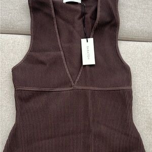 Babaton Brown Ribbed Sleeveless Mini Dress (S)